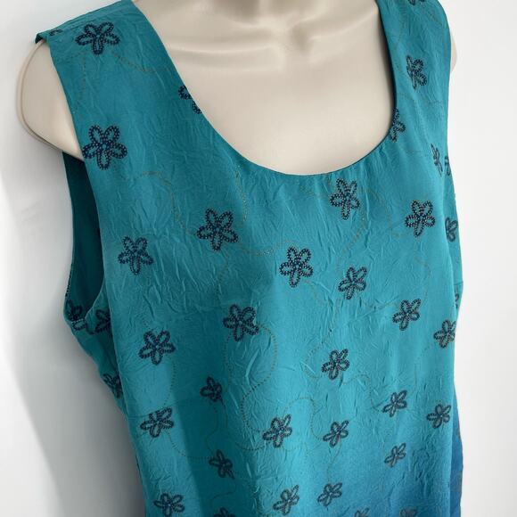 Patchington Floral Dots Sleeveless Sheath Dress Sz M Blue Ombre Gold Textured - Picture 2 of 12
